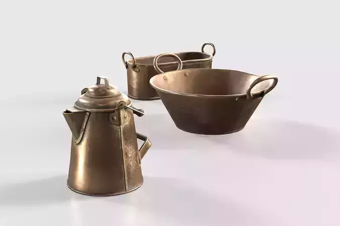 Copper Kitchenware Low-poly 3D model