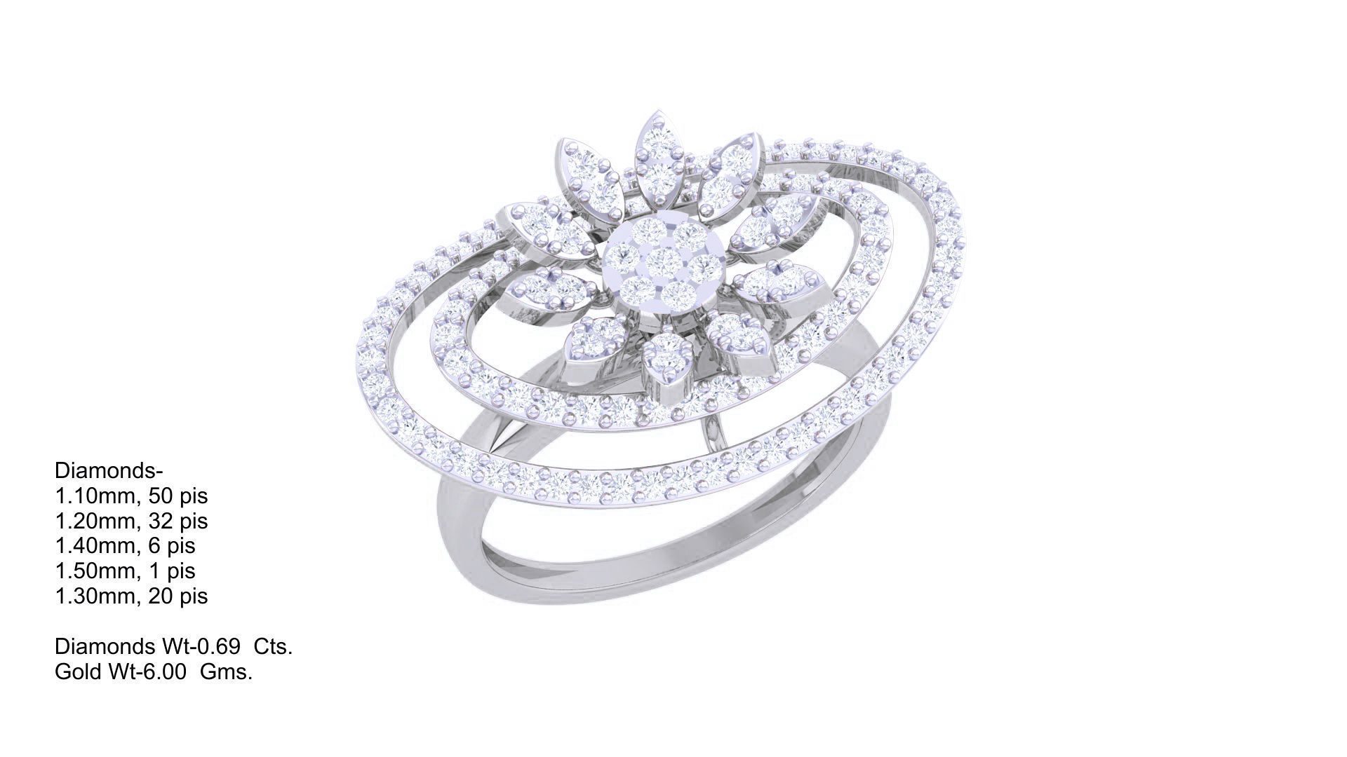 High Jewelry Cocktail Ring 3dm stl obj mtl glb gltf 3mf renders 3D print model_5