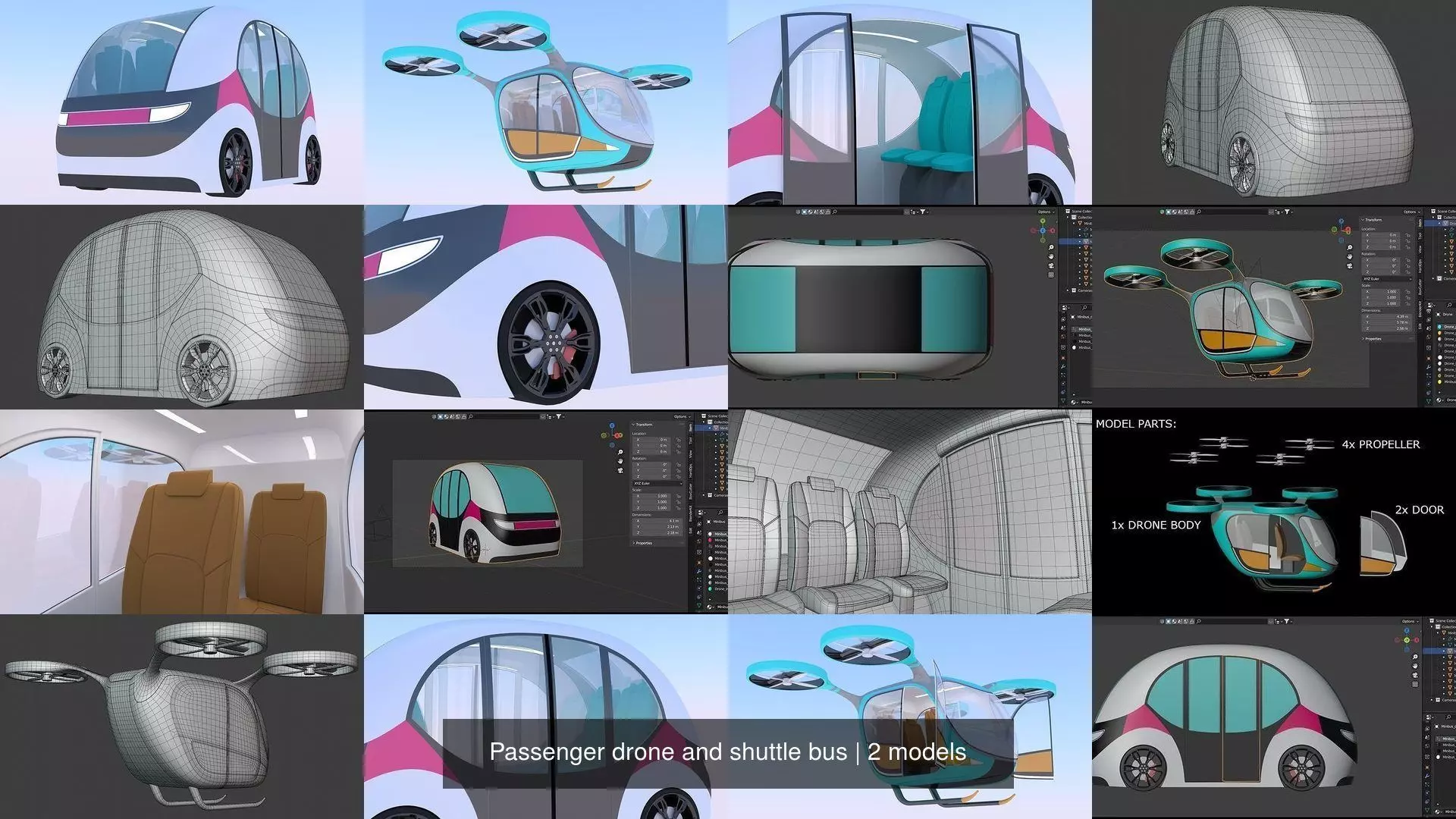 Passenger drone and shuttle bus 3D Model Collection_1