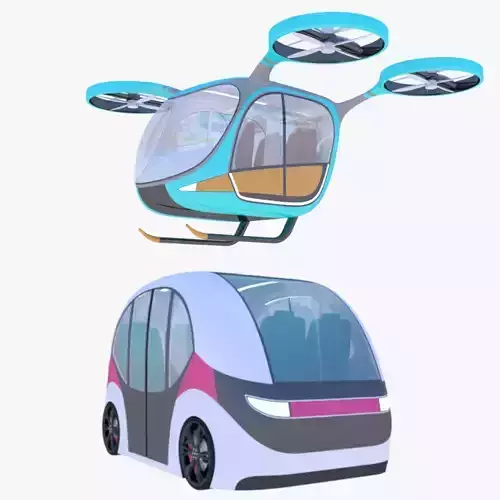 Passenger drone and shuttle bus 3D Model Collection