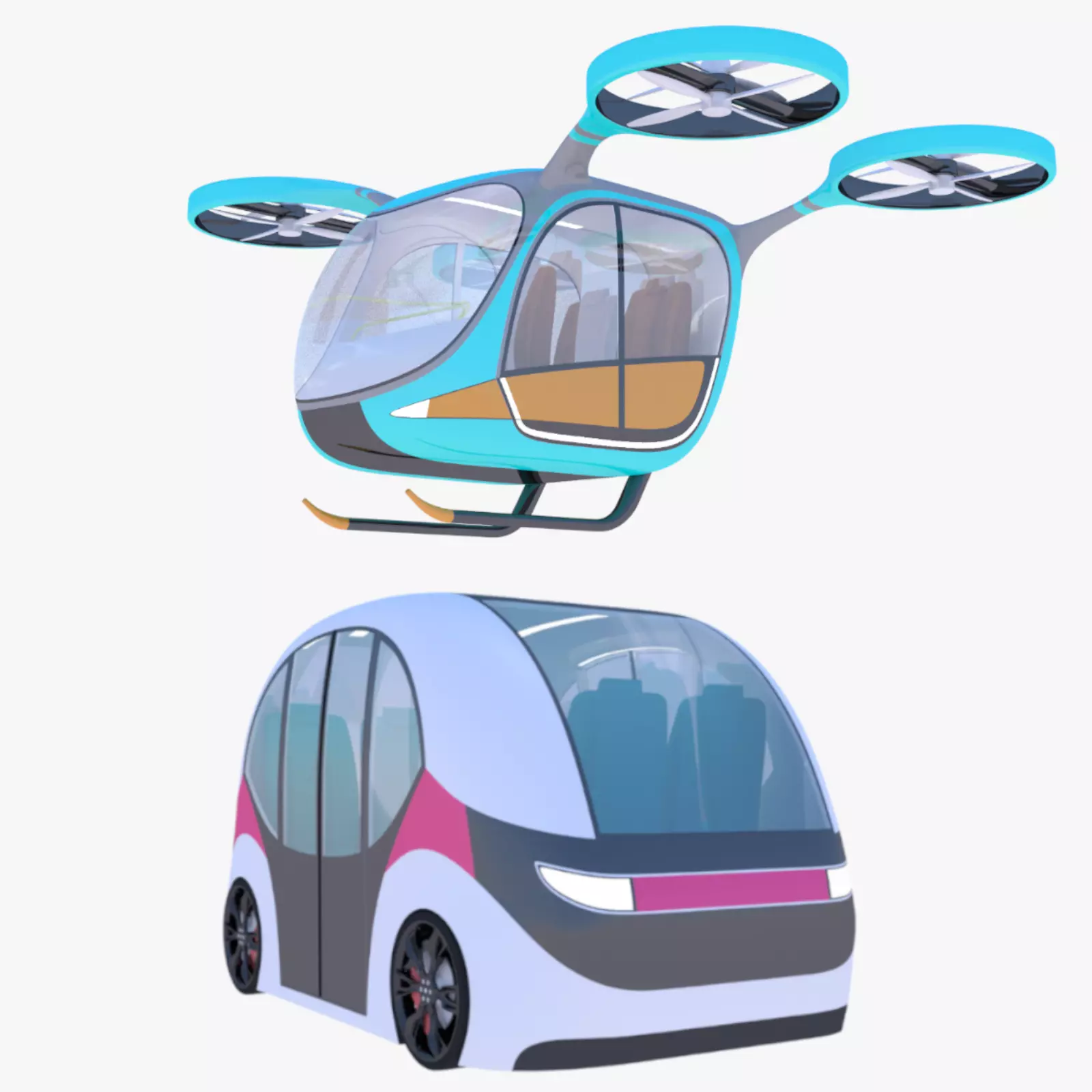 Passenger drone and shuttle bus 3D Model Collection_0