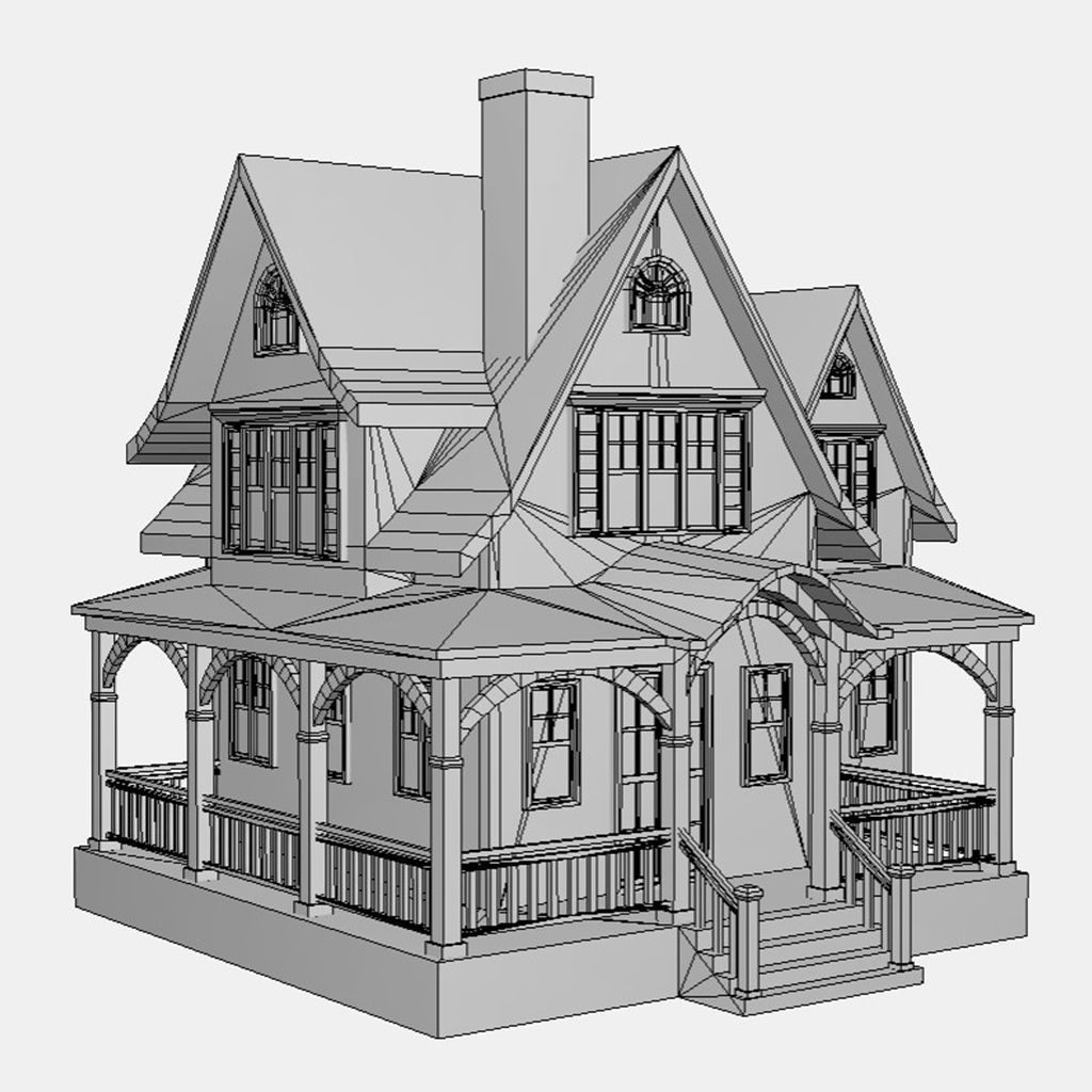 American Style Cottage - Town House Model Low-poly 3D model_6