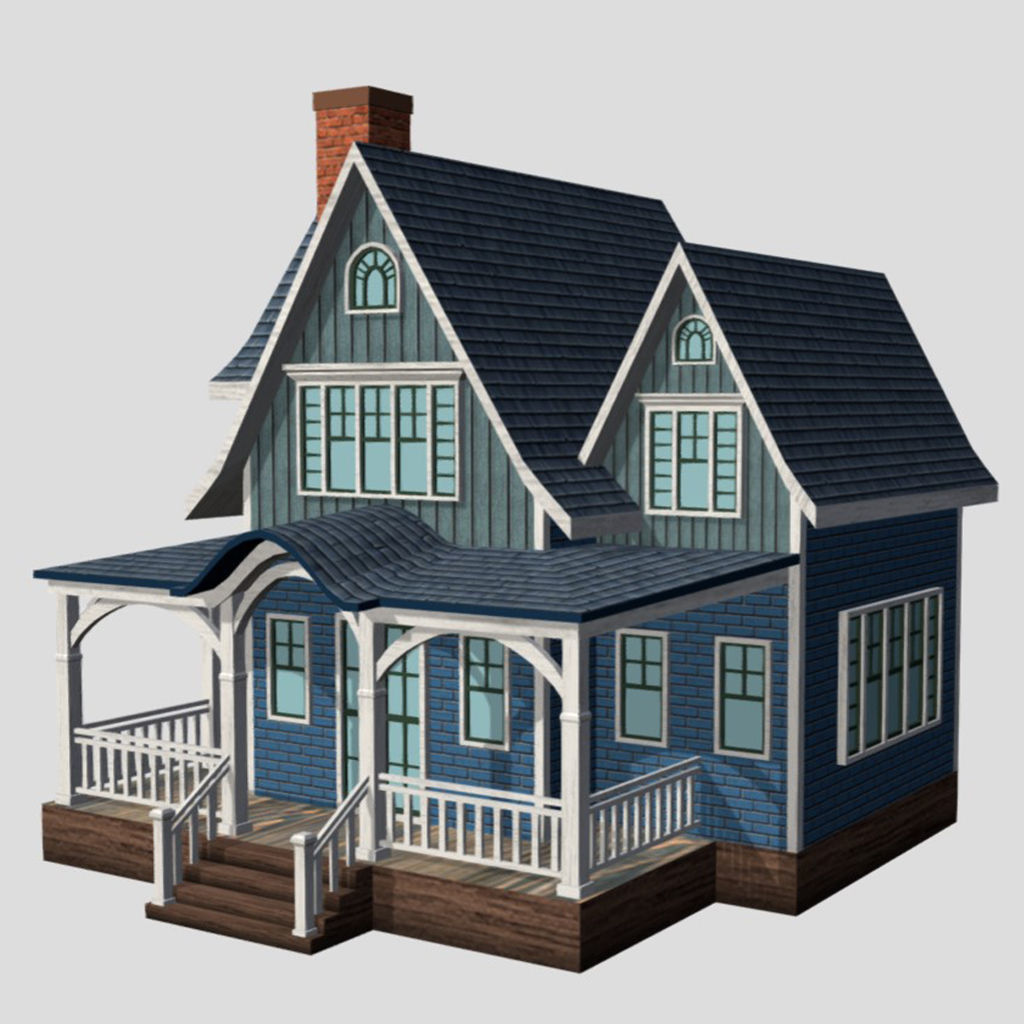 American Style Cottage - Town House Model Low-poly 3D model_2
