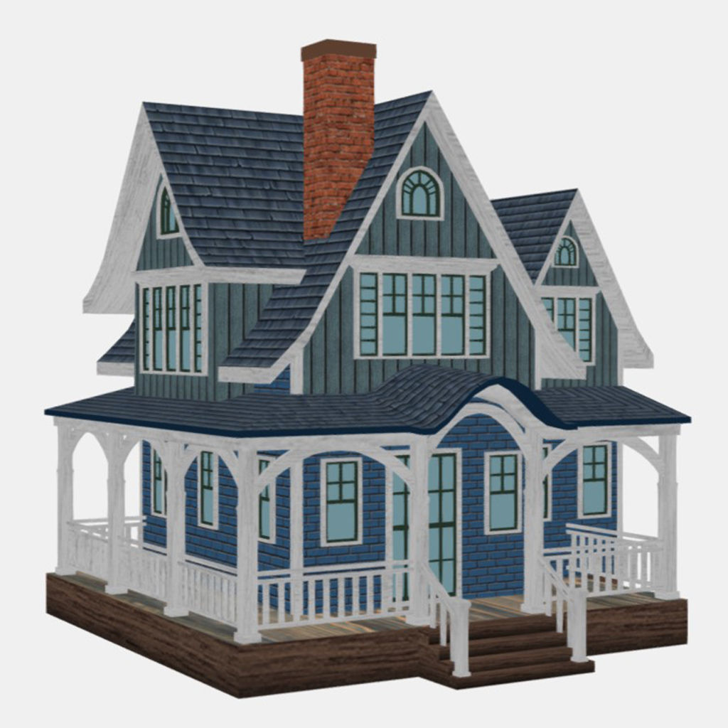 American Style Cottage - Town House Model Low-poly 3D model_8