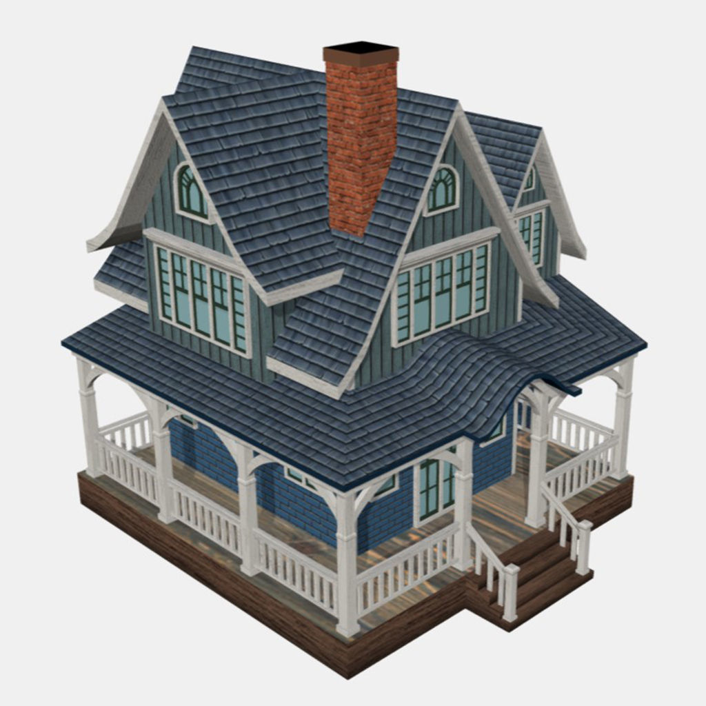 American Style Cottage - Town House Model Low-poly 3D model_4