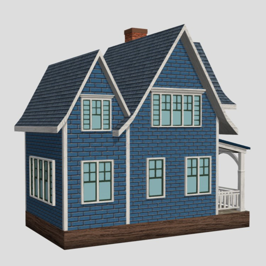 American Style Cottage - Town House Model Low-poly 3D model_3
