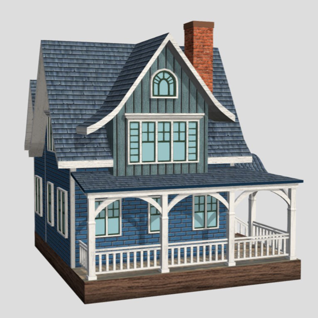 American Style Cottage - Town House Model Low-poly 3D model_1