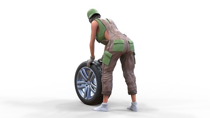 N1 woman mechanic 3D print model 5