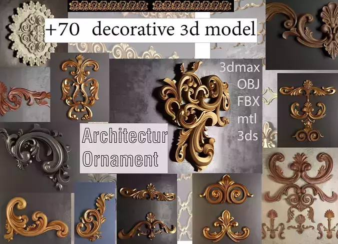 Collection of applied architectural ornaments 3D model
