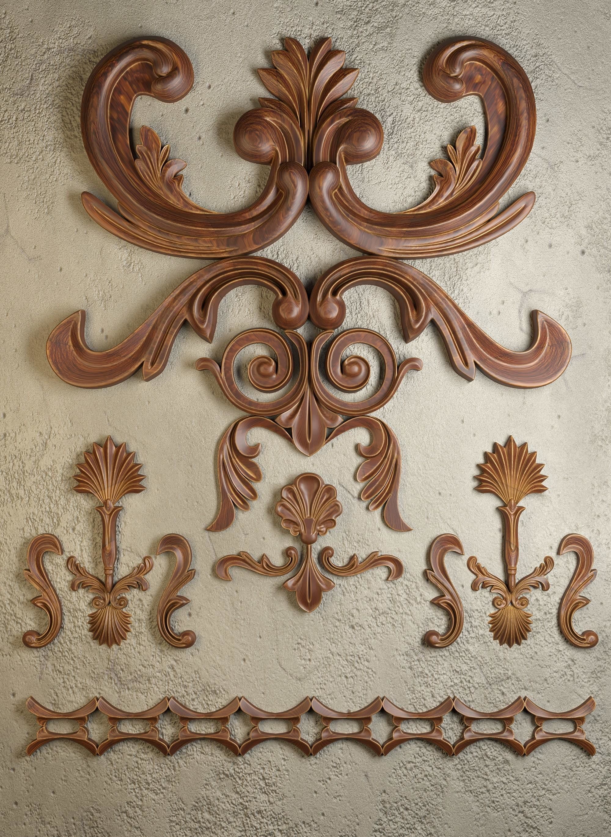 Collection of applied architectural ornaments 3D model_12