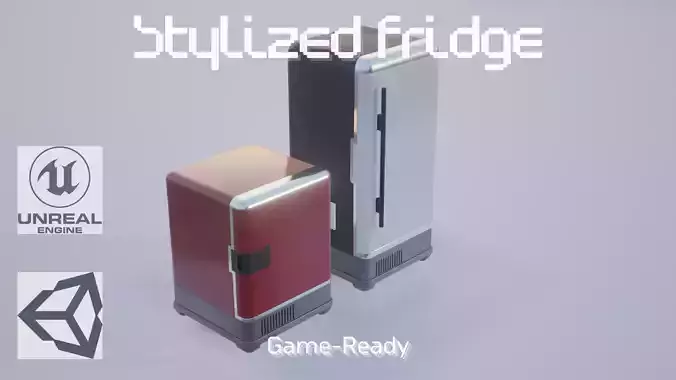 Stylized fridge game prop asset Free low-poly 3D model
