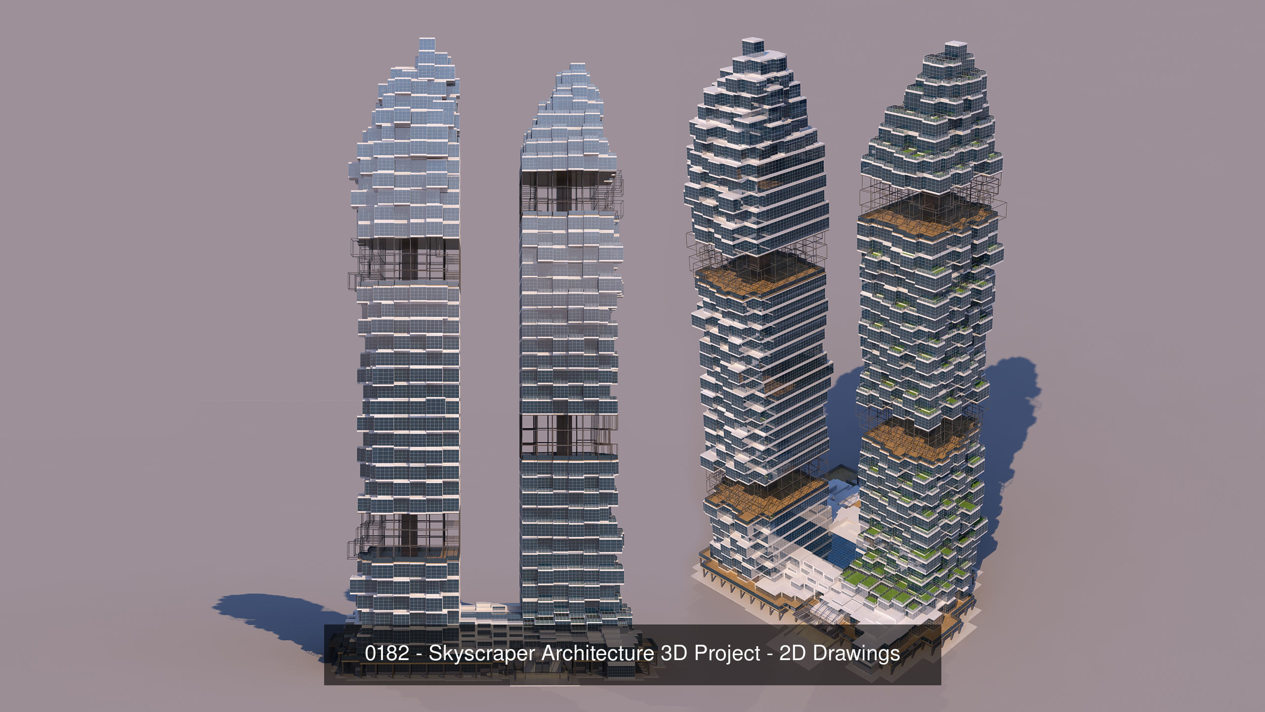 4 Voxel Skyscrapers - Architecture 3D Projects - 2D Drawings 3D Model Collection_1