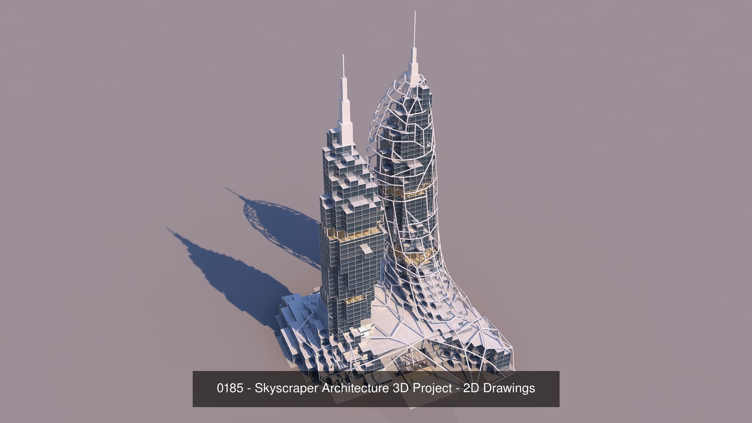 4 Voxel Skyscrapers - Architecture 3D Projects - 2D Drawings 3D Model Collection_3