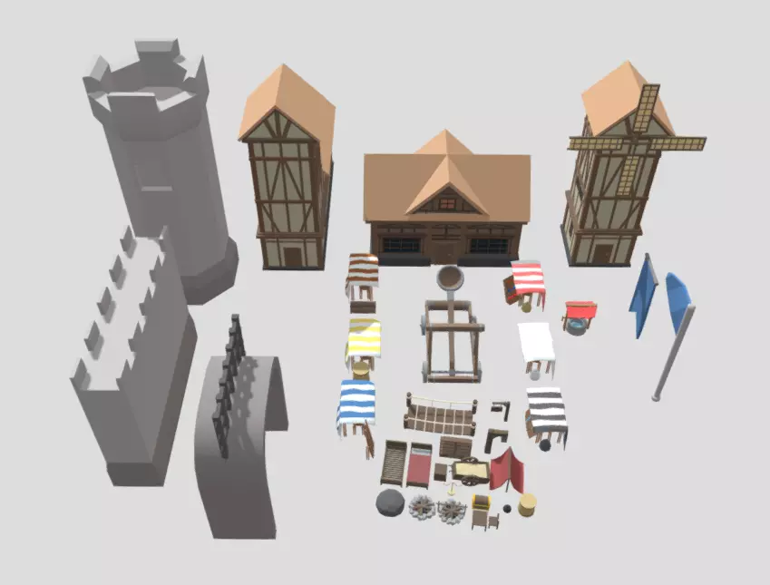 Low Poly Medieval Castle Pack 3D model