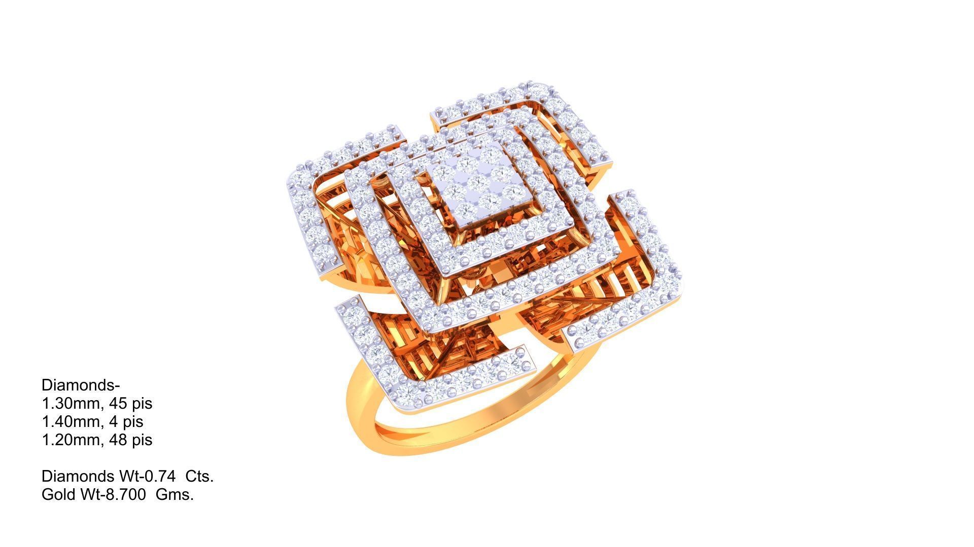 Symmetric Flower High Jewelry Cocktail Ring 3dm stl obj mtl  3D print model_3