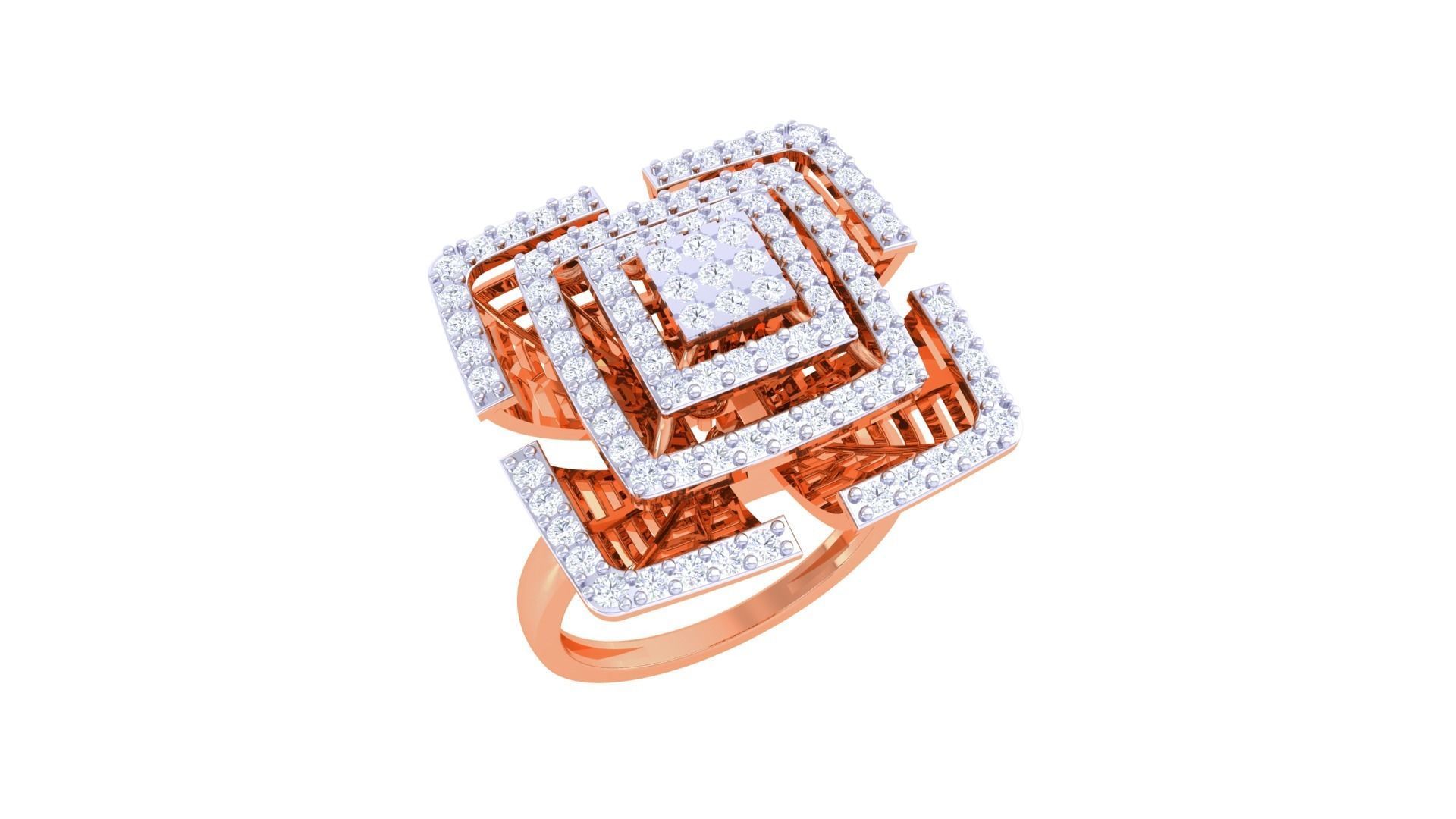 Symmetric Flower High Jewelry Cocktail Ring 3dm stl obj mtl  3D print model_8