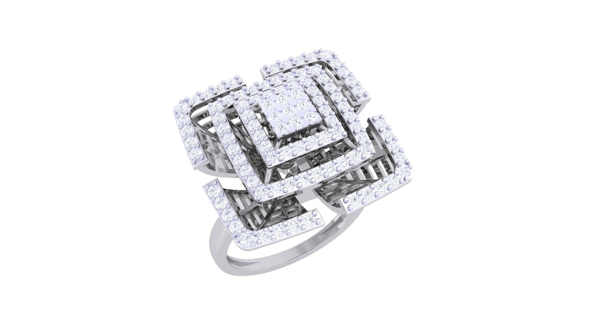 Symmetric Flower High Jewelry Cocktail Ring 3dm stl obj mtl  3D print model_7