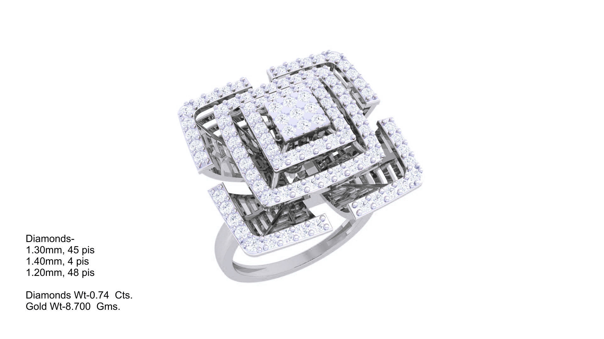 Symmetric Flower High Jewelry Cocktail Ring 3dm stl obj mtl  3D print model_4