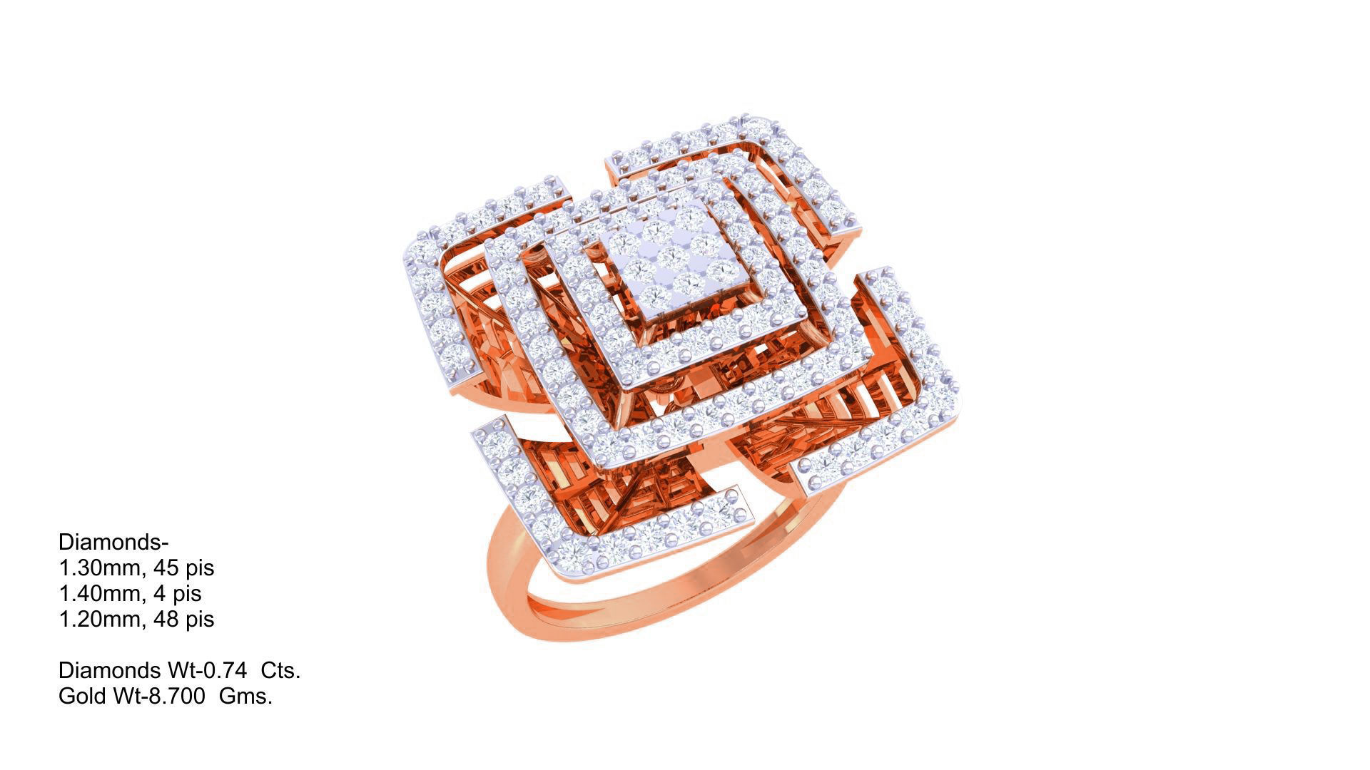 Symmetric Flower High Jewelry Cocktail Ring 3dm stl obj mtl  3D print model_5