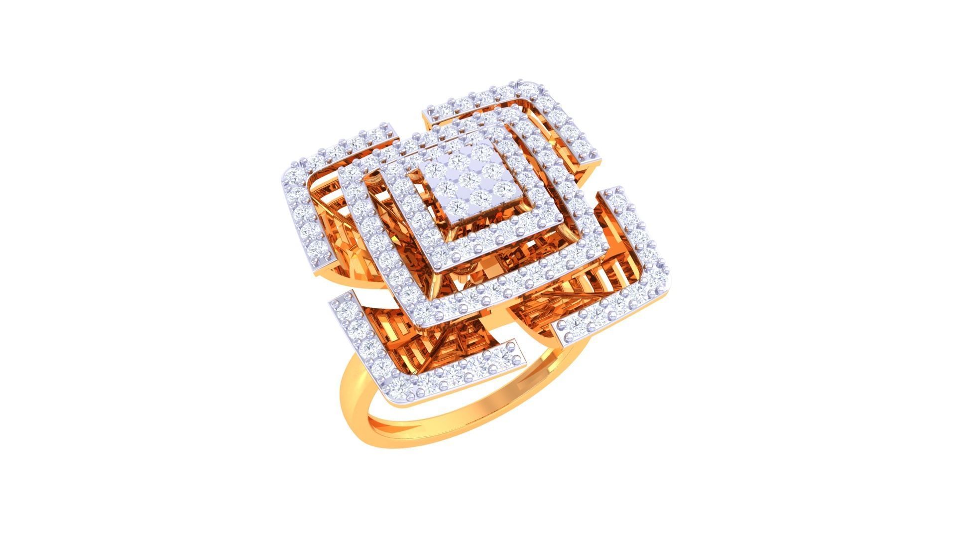 Symmetric Flower High Jewelry Cocktail Ring 3dm stl obj mtl  3D print model_6