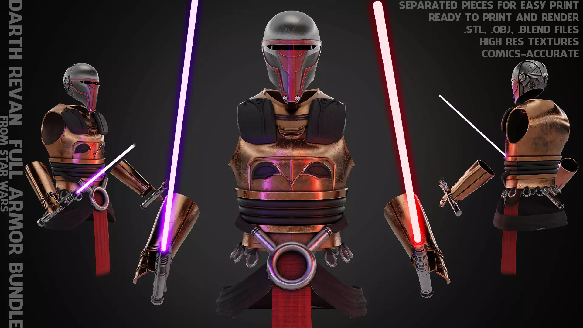 Star Wars Darth Revan Full Armor and Lightsabers for Cosplay 3D Model Collection_0