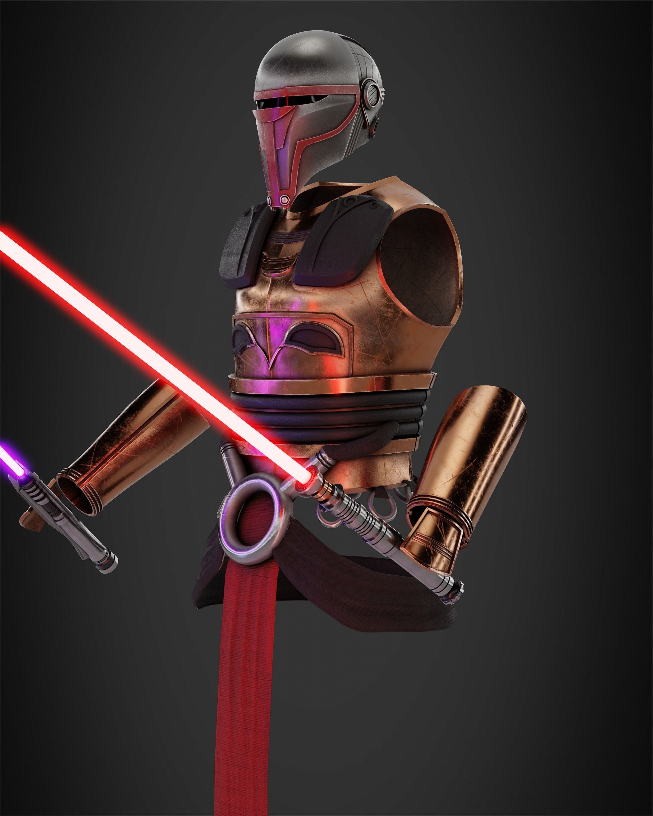 Star Wars Darth Revan Full Armor and Lightsabers for Cosplay 3D Model Collection_10