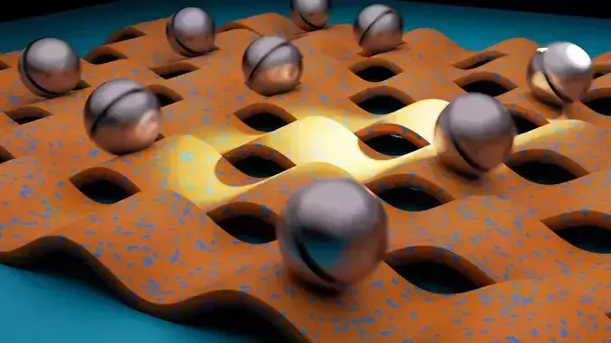 looping animation of metal balls rolling on a wavy surface 3D model