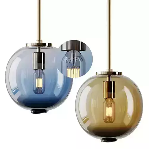 1-Light Single Globe Pendant Clear  Blue and Amber By Casamotion