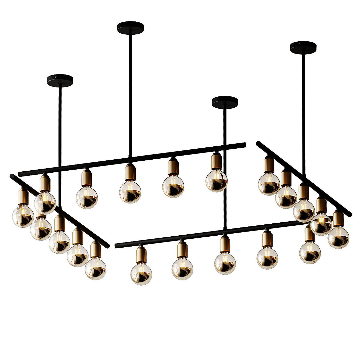 Black And Brass Industrial Five Bulb Bar Light  3D model_2