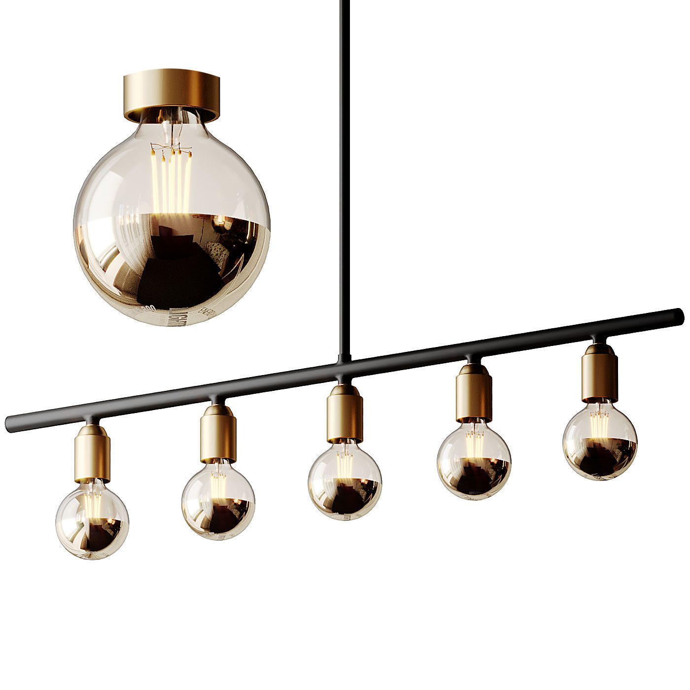 Black And Brass Industrial Five Bulb Bar Light  3D model_3