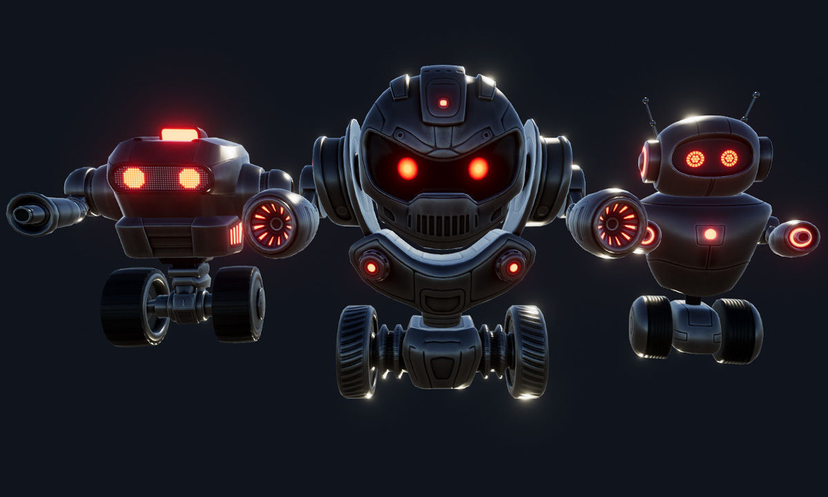 Sci Fi Droid Robot Set Low-poly 3D model_5