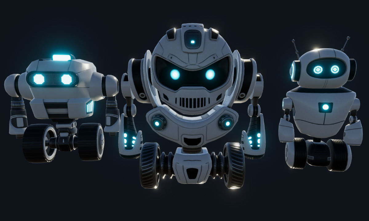 Sci Fi Droid Robot Set Low-poly 3D model_4