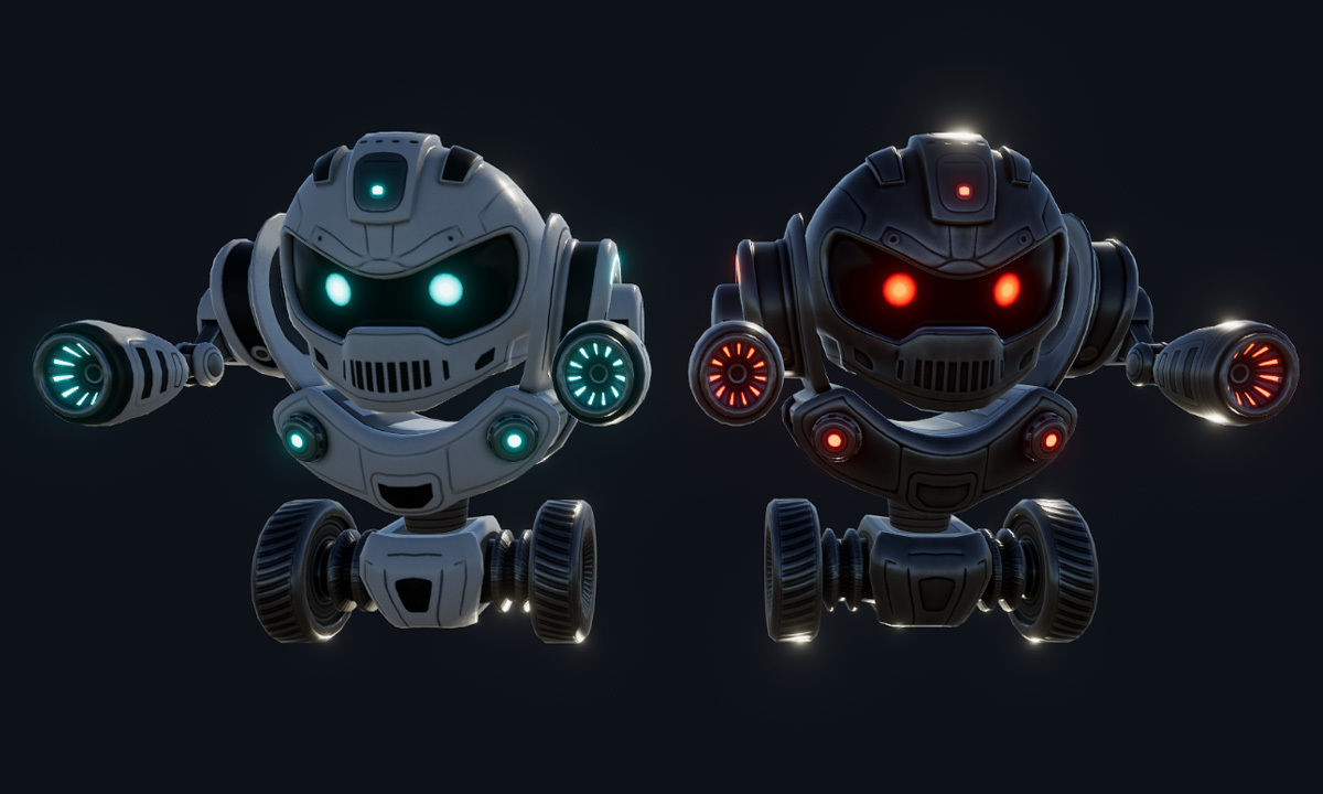 Sci Fi Droid Robot Set Low-poly 3D model_6