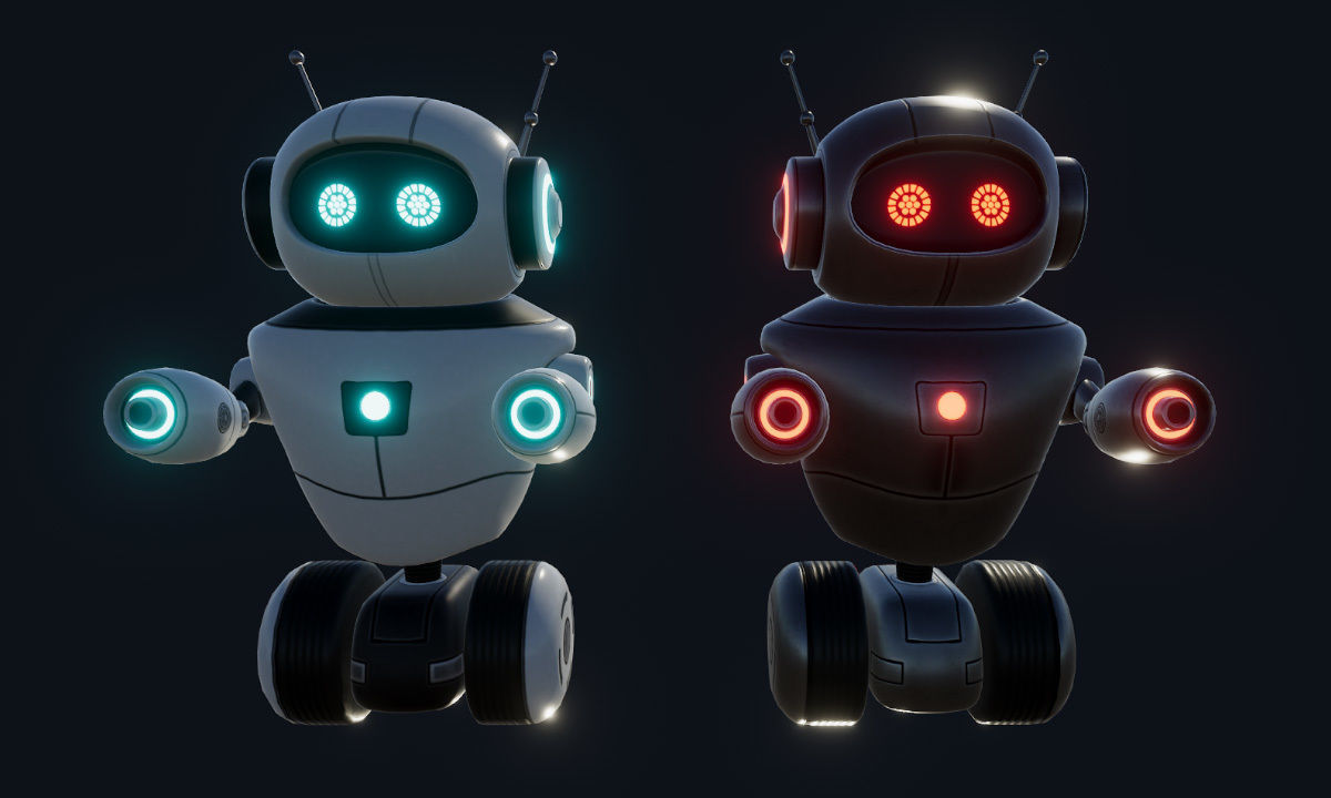 Sci Fi Droid Robot Set Low-poly 3D model_8