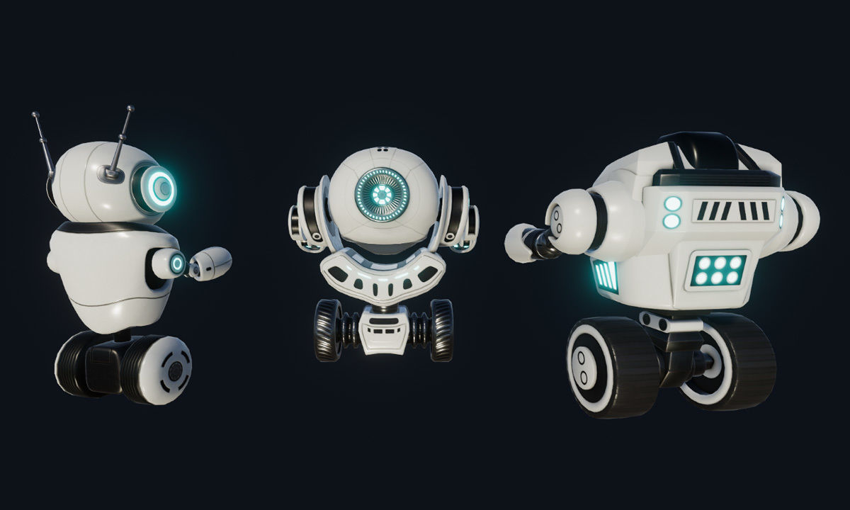 Sci Fi Droid Robot Set Low-poly 3D model_9