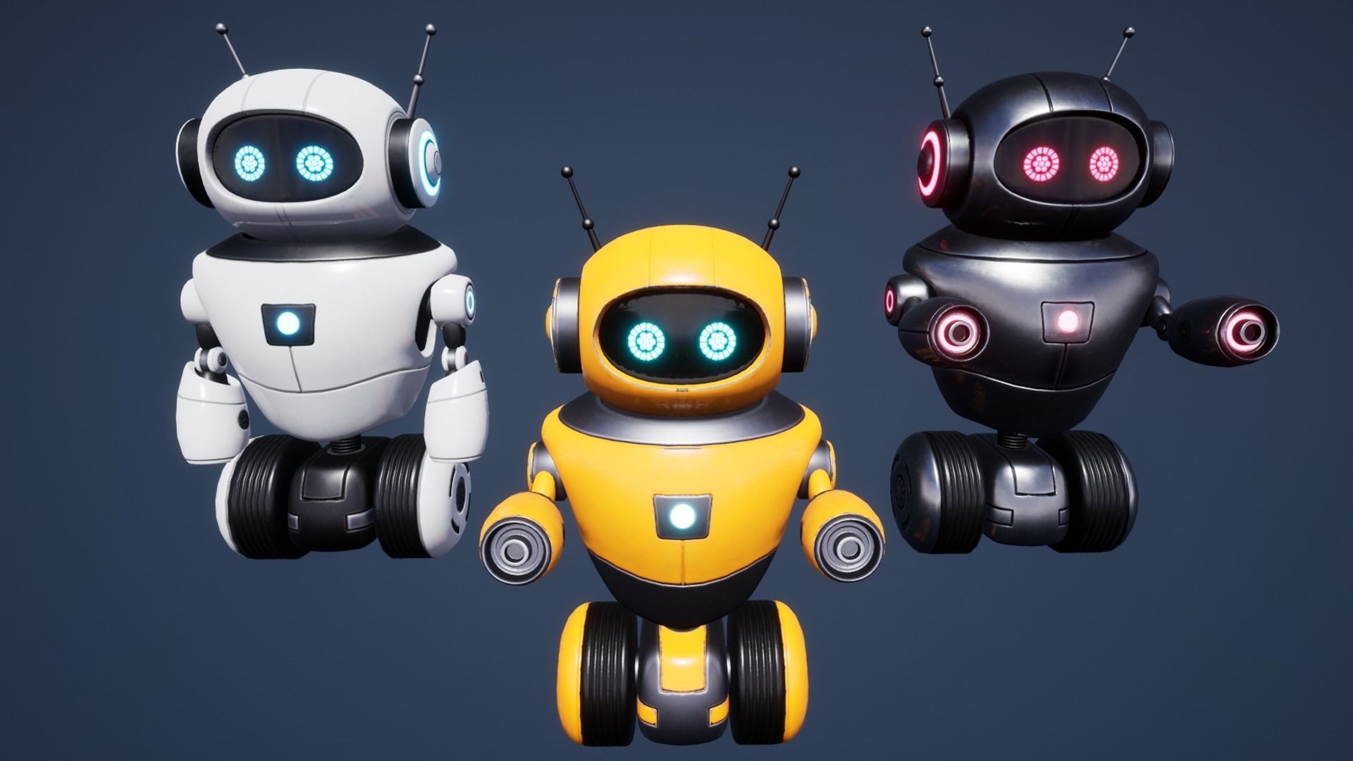 Sci Fi Droid Robot Set Low-poly 3D model_13