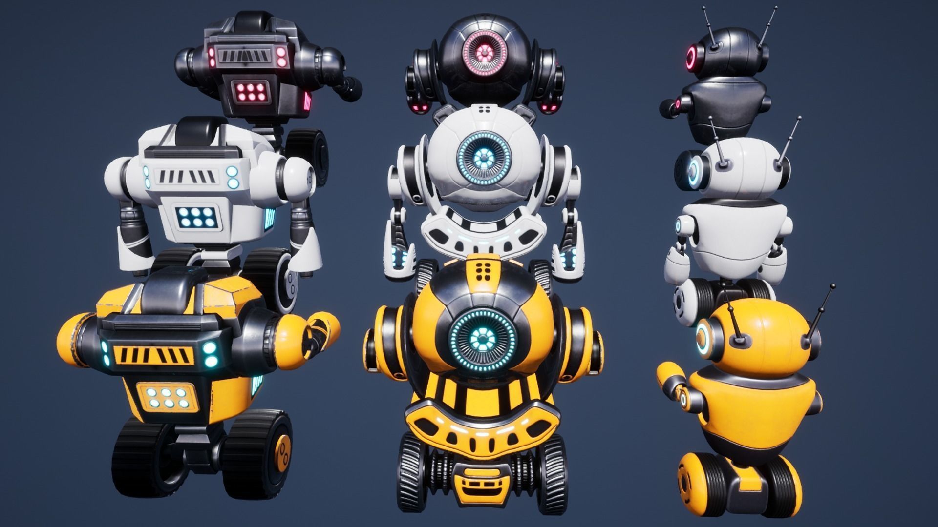 Sci Fi Droid Robot Set Low-poly 3D model_14