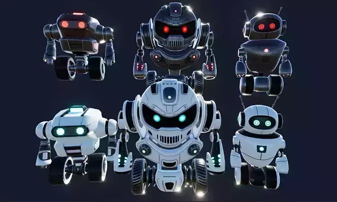 Sci Fi Droid Robot Set Low-poly 3D model