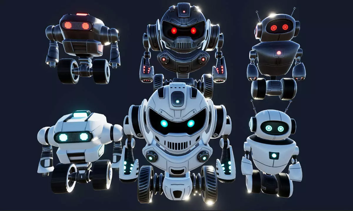 Sci Fi Droid Robot Set Low-poly 3D model_0