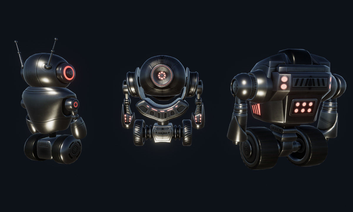 Sci Fi Droid Robot Set Low-poly 3D model_10