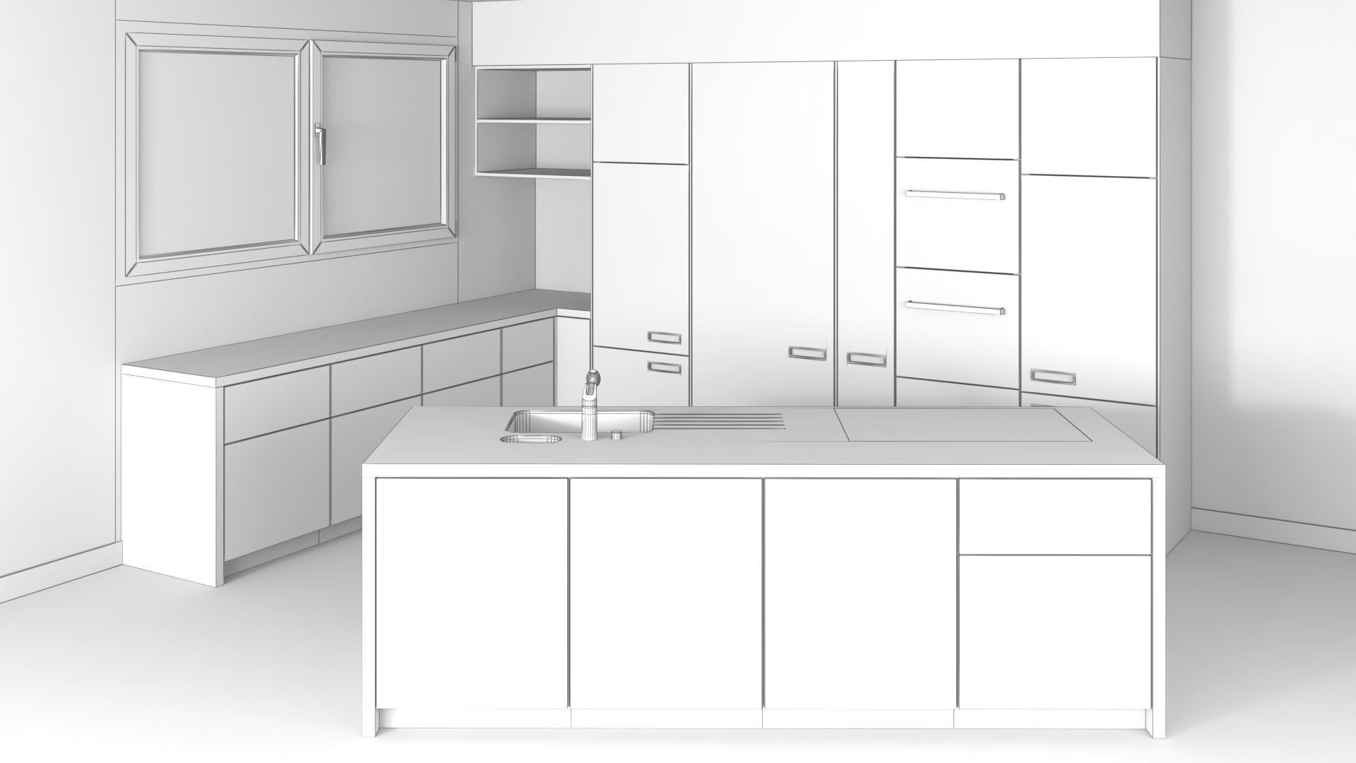 Open modern kitchen set 3D model_7