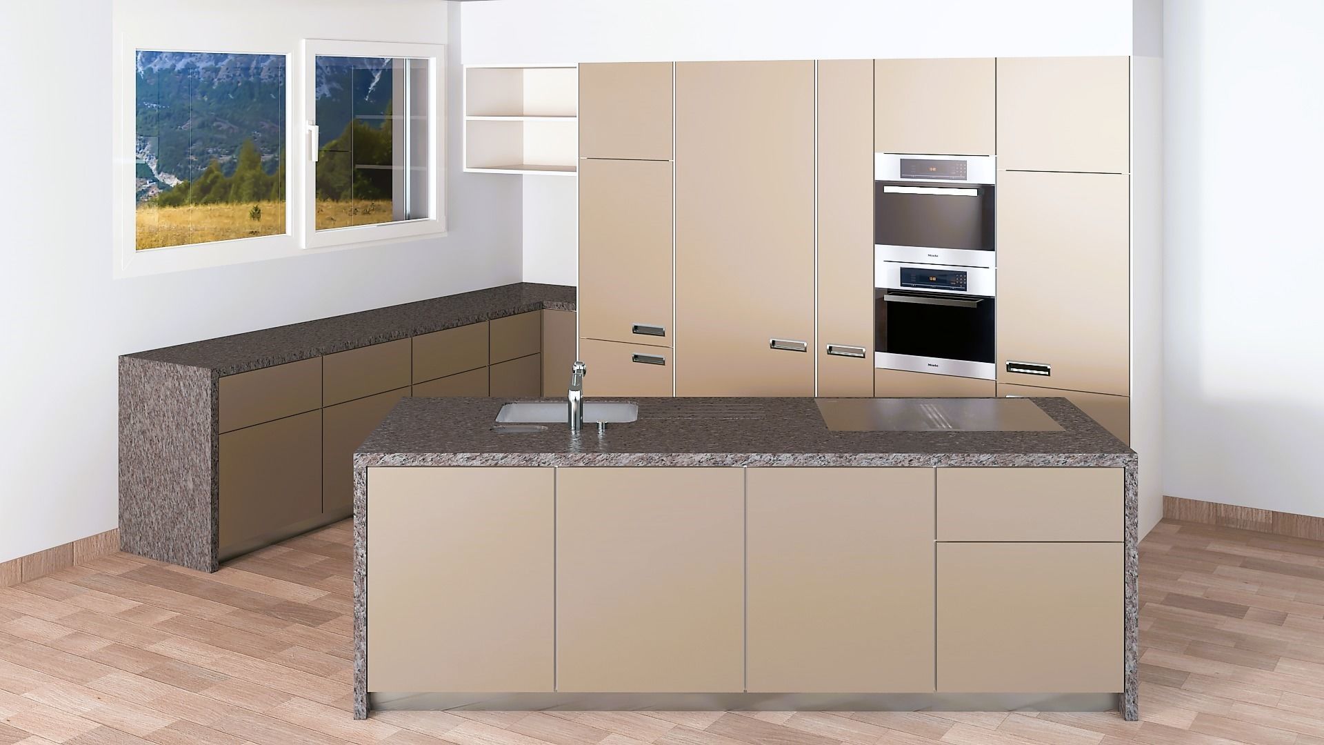 Open modern kitchen set 3D model_1