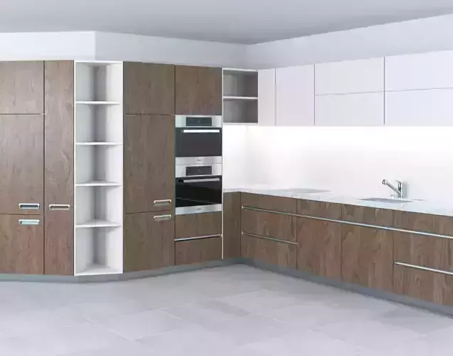 Open modern kitchen following the wall 3D model