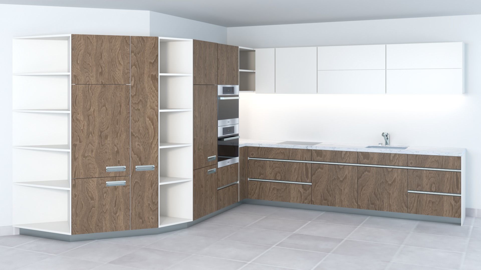 Open modern kitchen following the wall 3D model_2