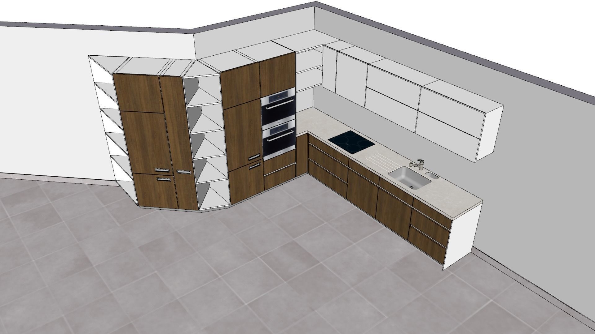 Open modern kitchen following the wall 3D model_7