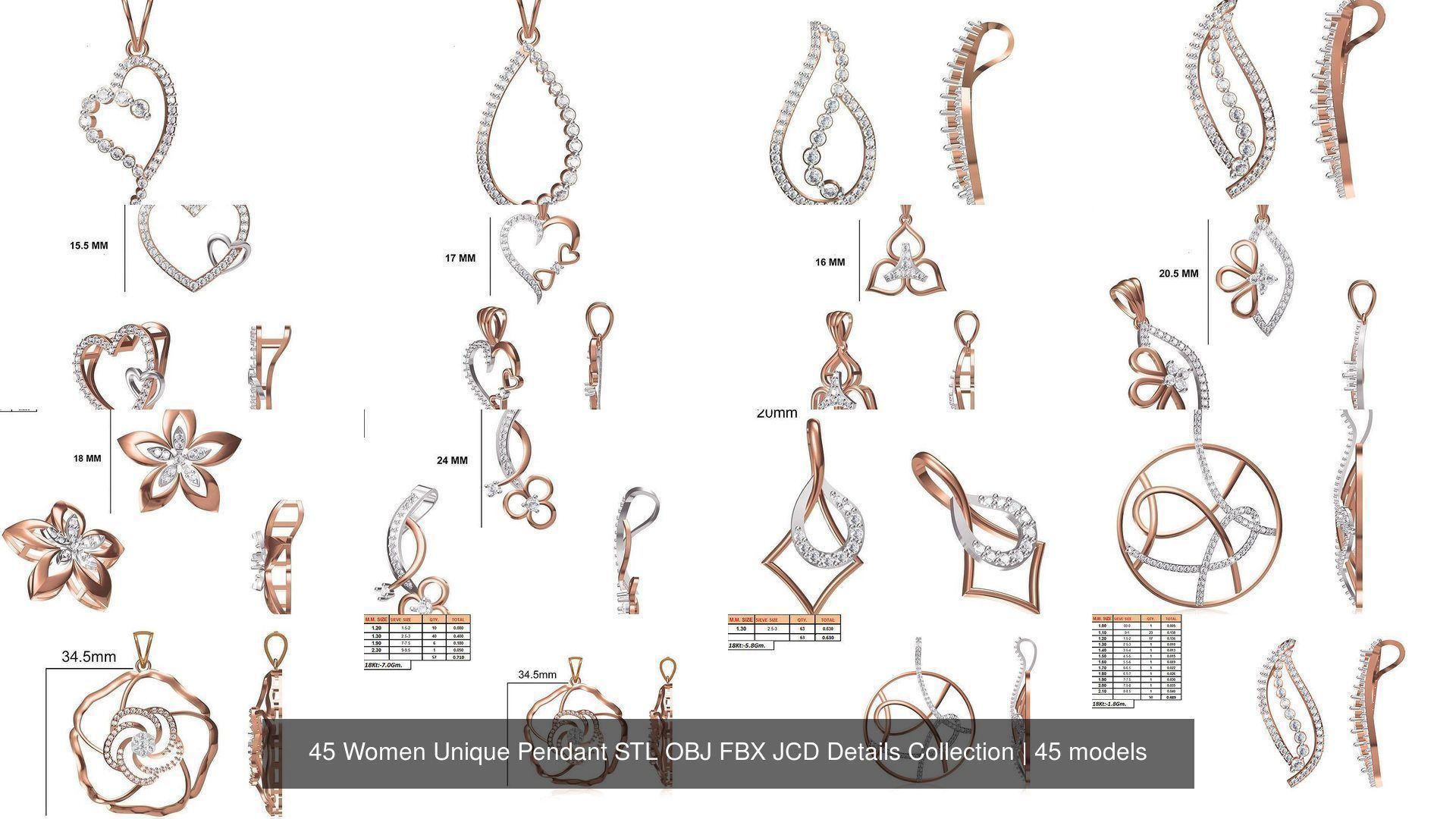45 Women Unique Pendant STL OBJ FBX JCD Details Collection _4