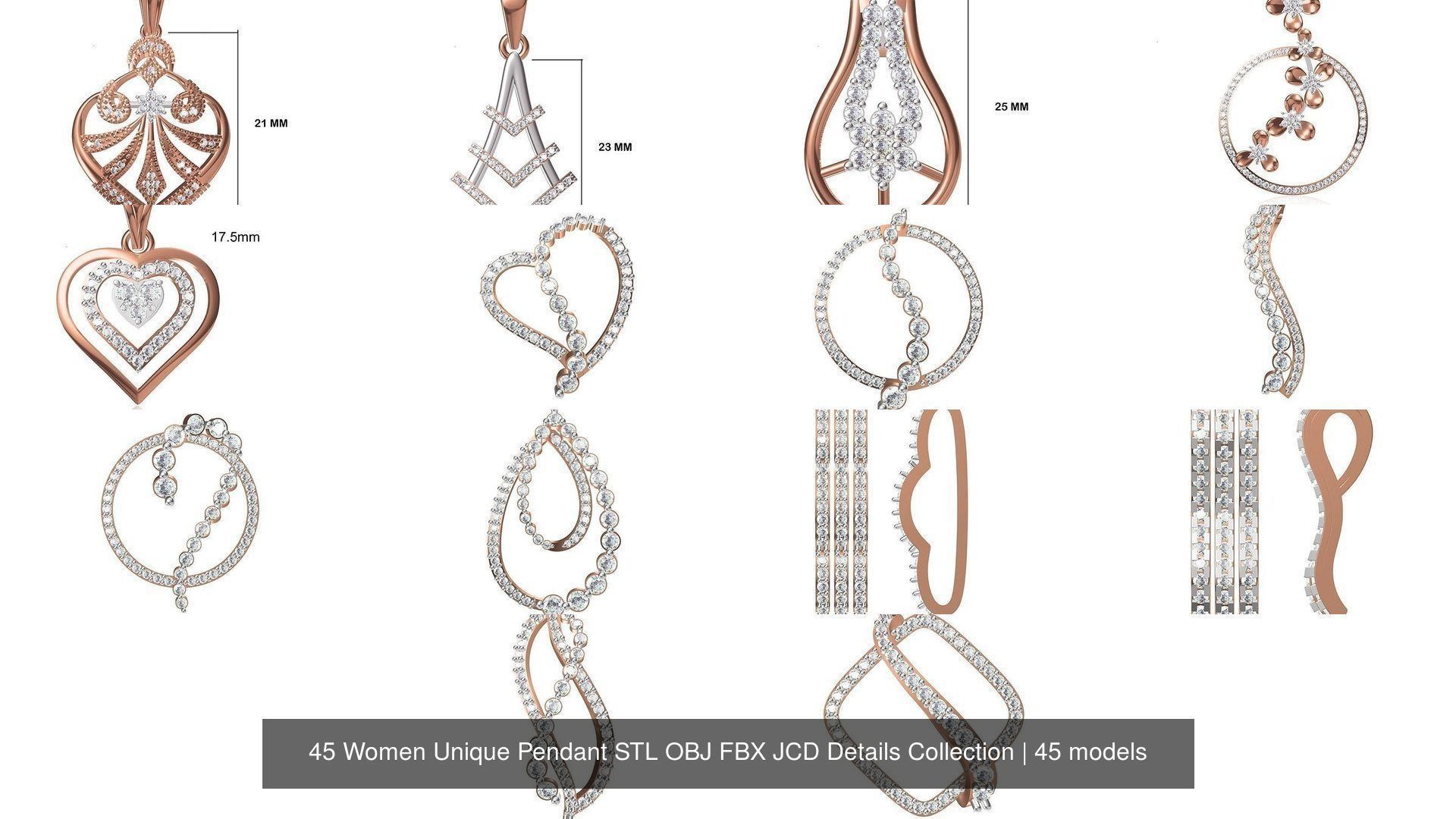45 Women Unique Pendant STL OBJ FBX JCD Details Collection _2