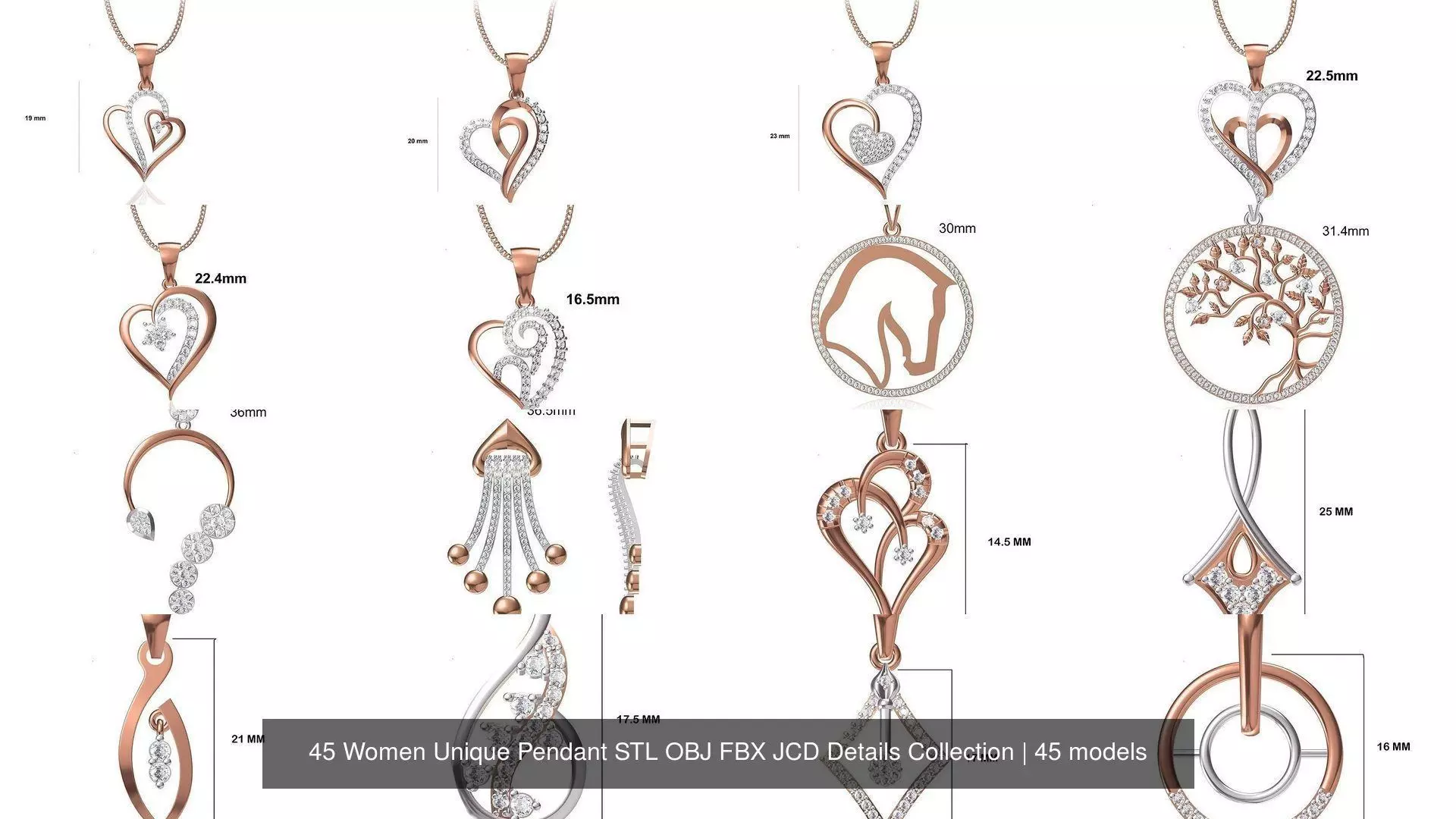 45 Women Unique Pendant STL OBJ FBX JCD Details Collection _0