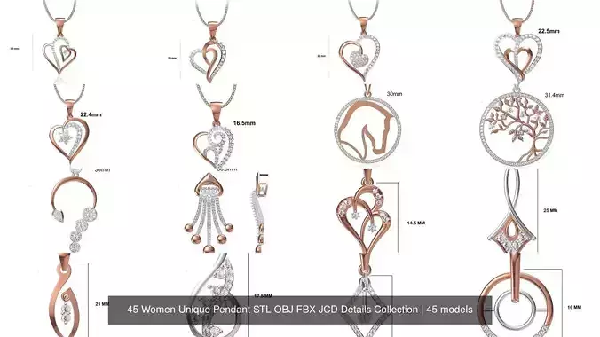 45 Women Unique Pendant STL OBJ FBX JCD Details Collection 