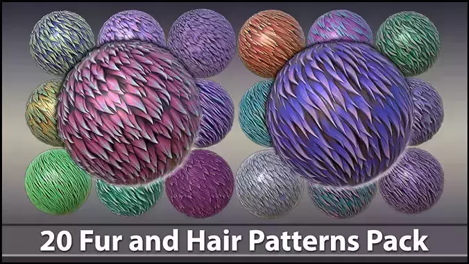 20 Stylized Fur and Hair Patterns Pack Low-poly 3D model